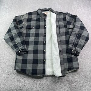 Red Head Shirt Jacket Mens Large Gray Buffalo Plaid Sherpa Lined Flannel Shacket